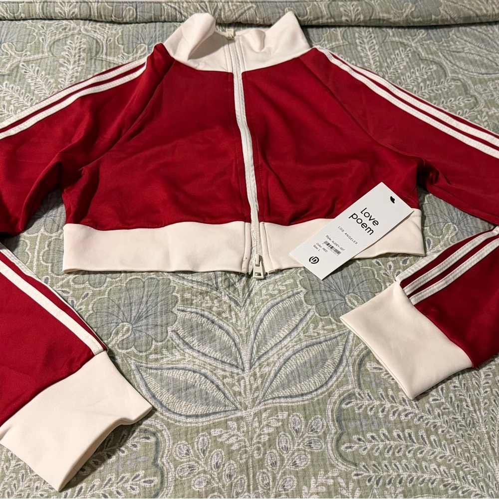 Red and White Zip-Up Track Jacket
